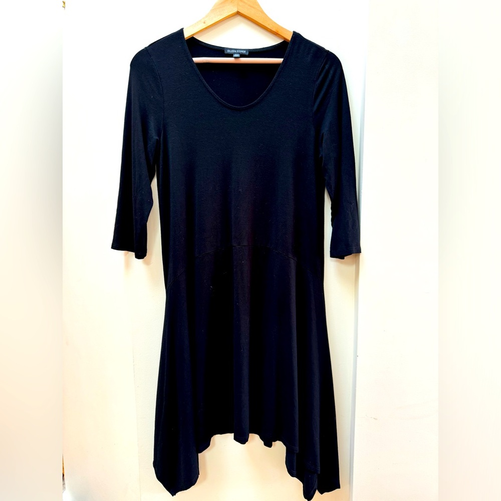 Eileen Fisher Fine Jersey scoop neck dress. Black. Size Medium.